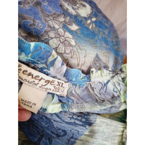 Women's energe Top XL Blue Green bohemian floral Y2K 90s - Picture 5 of 5